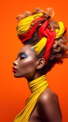 Naklejka premium An illustration of a fashion portrait combined with abstract art., AI Generated