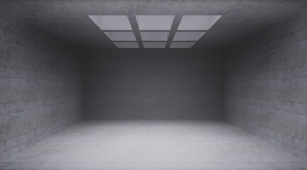 Empty Abstract 3D Rendered Concrete Room with Skylight Portals