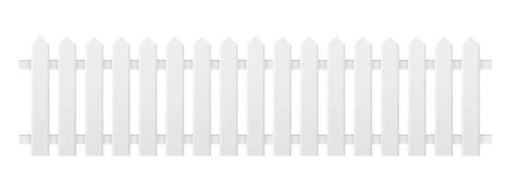 White wooden long fence on white background with parallel plank new. Vector illustration