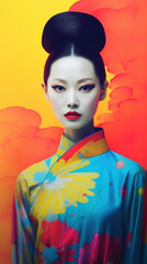 An illustration of a fashion portrait  combined with abstract art., AI Generated