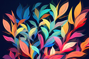 Colorful Illustration of leaves on a branch. Generative AI