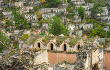 Ruined church in the abandoned city of Kayakoy, Fethiye Turkey