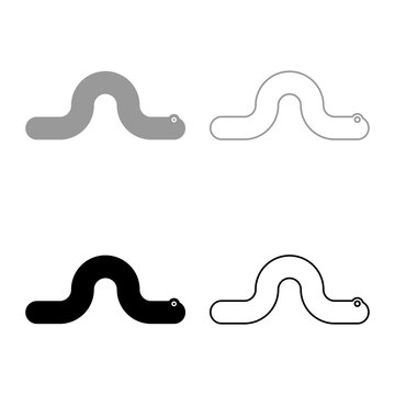 Creeping worm earthworm crawling invertebrate creep creature helminth parasite pest crawl angleworm set icon grey black color vector illustration image solid fill outline contour line thin flat style