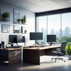 modern office interior with desk Generative AI 