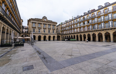Fototapeta na wymiar Plaza de la Constitución, San Sebastian, Spain without people with the old town hall in the background, now a library