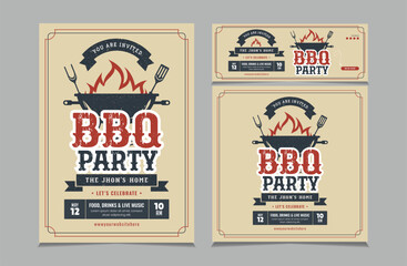 Set of BBQ Invitation Banner, barbeque invitation, flyer and facebook cover vector illustration eps 10
