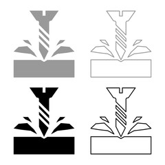 Self-tapping screw is screwed into the material shavings scatter set icon grey black color vector illustration image solid fill outline contour line thin flat style