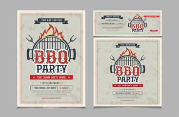 Set of BBQ Invitation Banner, barbeque invitation, flyer and facebook cover vector illustration eps 10