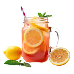 front view of Peachy Pink Lemonade cocktail drink isolated on transparent background - obrazy, fototapety, plakaty