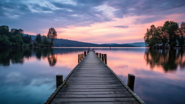 Capture the tranquility of a peaceful lakeside scene at sunset, with soft colors, gentle ripples in the water, and a sense of calm © Damian Sobczyk