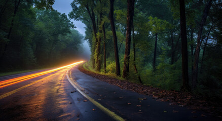 Obraz premium Ozarks Highway Morning created with Generative AI Technology, ai, generative