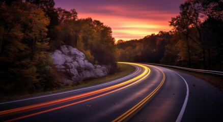 Ozarks Highway Sunset created with Generative AI Technology, ai, generative