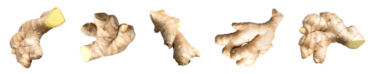 Cut out ginger. Fresh ginger root isolated on white background. With clipping path. Natural organic ginger for health, medicine, protection against colds. Mockup