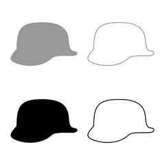 German helmet of World War two 2 stahlhelm ww2 set icon grey black color vector illustration image solid fill outline contour line thin flat style