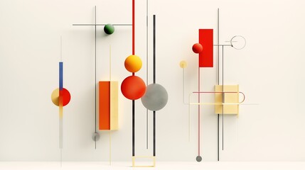 Geometric art installation with a spheres. Creative and playful space that stimulates productivity with colourful accents. Generative AI. Illustration for brochure, poster, presentation or banner.