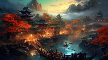 Fototapeta na wymiar Chinese Style Fantasy Game Artwork
