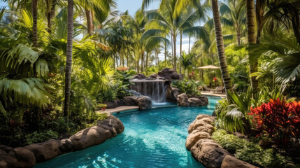 Fototapeta na wymiar Exotic Hideaway: Bring the Tranquility of a Tropical Resort to Your Backyard