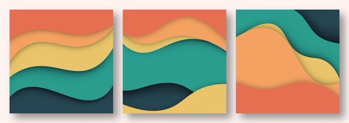 Paper cut waves abstract background. Paper art vector design set.