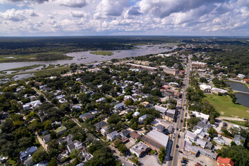 An aerial drone photo of St Augustine, Florida