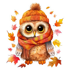 Watercolor Cute Autumn Owl Clipart Sublimation