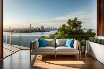 Fototapeta premium A sitting room with zing and yellow sofas and hanging gardens