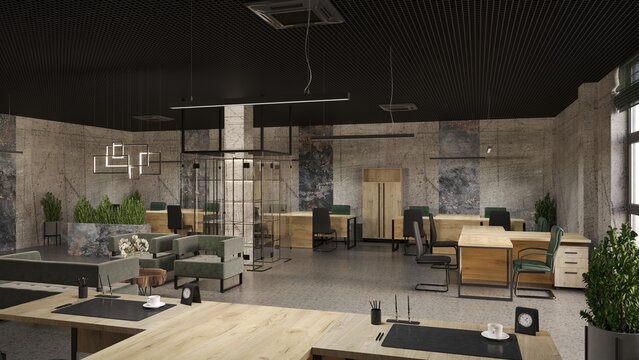 office space, interior visualization, 3D illustration, cg render