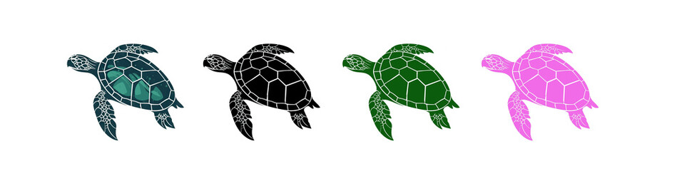 Obraz premium Turtles, Turtles PNG, CUTOUT, Colorful Turtle Medley: Isolated Solid Color Turtles Perfect for Artistic Creations and Logos.