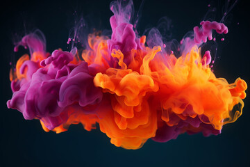 Abstract Colorful Paint Ink Explode Diffusion Psychedelic Blast Movement. soft colors, abstract composition. Color paint drops in water. Ink swirling underwater. Close up view. Generative AI