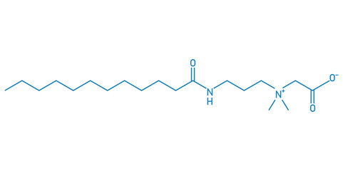 Chemical structure of Cocamidopropyl Betaine (C19H38N2O3). Chemical resources for teachers and students. Vector illustration.