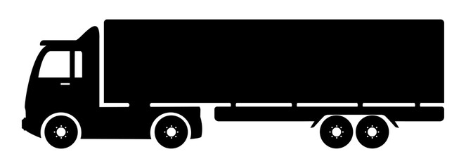 Semi trailer truck symbol illustration, black on white background