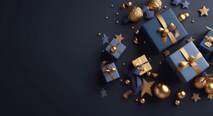 christmas background with presents on dark background with gold stars - Weinachten Hintergrund mit Geschenken