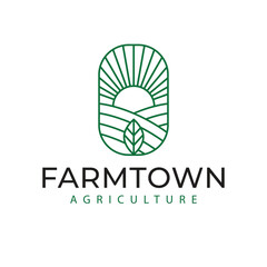 Farmtown agriculture vector logo design. Landscape view logotype. Organic and eco logo template.