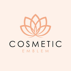 Cosmetics emblem vector logo design. Abstract lotus flower logotype. Beauty symbol logo template. 