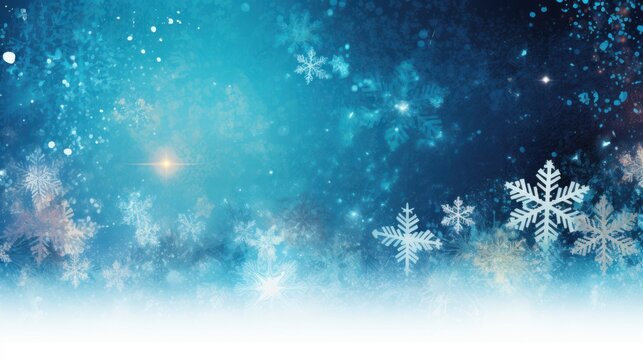 Abstract winter background with snowflakes and bokeh. AI generative image.