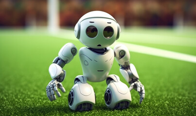 Little cute robot getting social,  android robot, near-future technology concept.