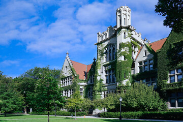 Ivy covered gothic style buildings, University of Chicago