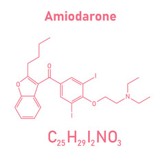 Chemical structure of Amiodarone (C25H29I2NO3). Chemical resources for teachers and students. Vector illustration isolated on white background.