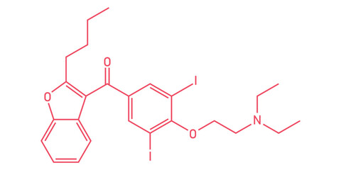 Chemical structure of Amiodarone (C25H29I2NO3). Chemical resources for teachers and students. Vector illustration isolated on white background.