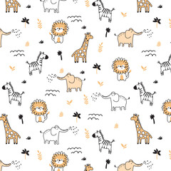 Giraffes elephants lion zebra animal zoo pattern kids wear design