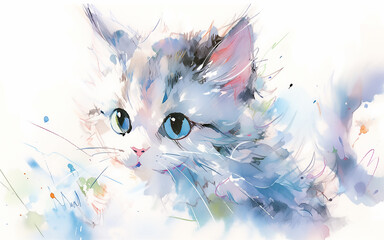 Abstract portrait of a cartoon cute cat. Generative AI technology.