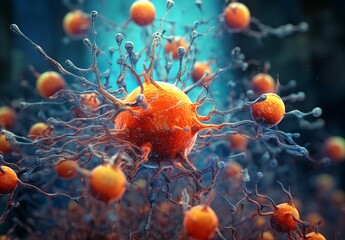microscopic view of a brain cell, cellular therapy and regeneration, generative ai - obrazy, fototapety, plakaty