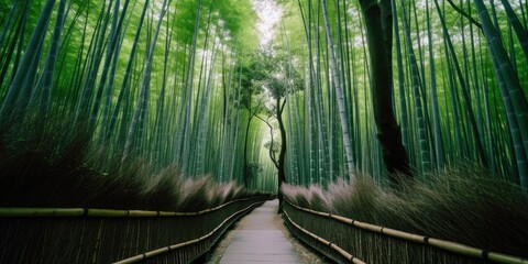 Path through Kyoto's Bamboo Forest - AI Generated