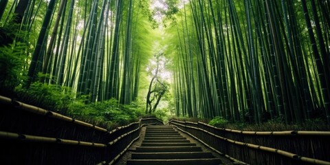 Path through Kyoto's Bamboo Forest - AI Generated
