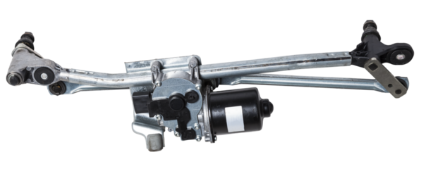 Wiper mechanism with electric motor - with a reducer that returns the brushes to their place, as well as the levers and the brushes themselves, operate with a washer that provides water to the glass.