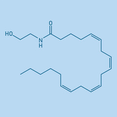 Chemical structure of Anandamide (C22H37NO2). Chemical resources for teachers and students. Vector illustration isolated on white background.