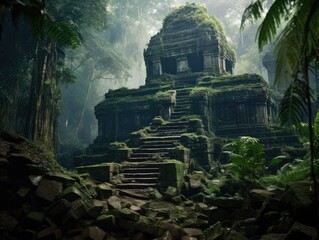 Ancient Stone Temple Hidden in Jungle - AI Generated