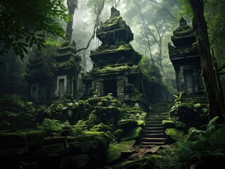 Ancient Stone Temple Hidden in Jungle - AI Generated