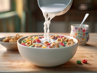Fresh Milk and Cereal for Breakfast - AI Generated