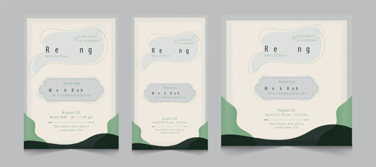 Set of square banner and stories for instagram and facebook, a4 poster for retirement party invitation, vector illustration eps 10