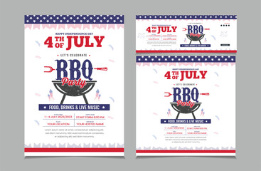 Fototapeta premium set of independence day bbq invitation, square banner, instagram story and a4 poster for 4th of july barbecue party, vector illustration eps 10 